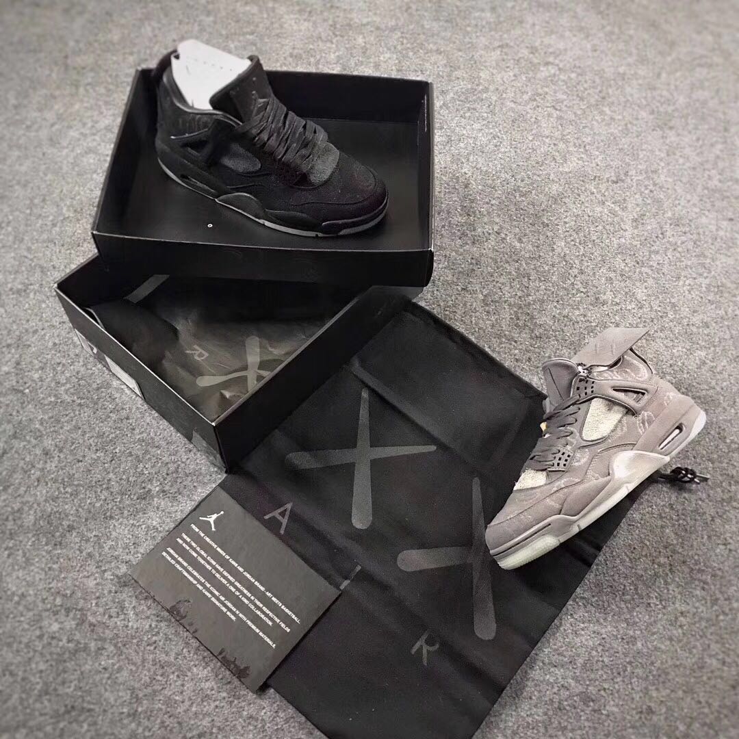 Women KAWS x Air Jordan 4 Black&Grey Combined Pakcage